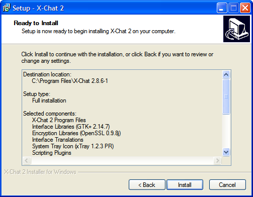 xchat : installation de xchat sur microsoft windows : prêt à installer xchat